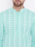 VASTRAMAY Men's Green Pure Cotton Chikankari Kurta
